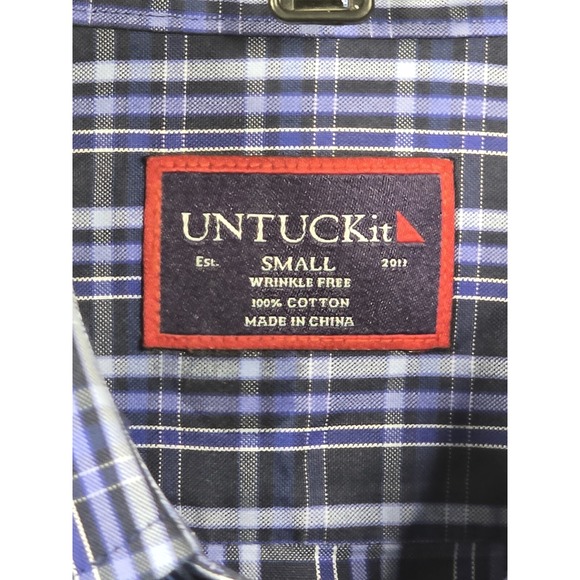 Untuckit Shirt Men Small Blue Plaid Button Up Long Sleeve Dress Shirt - Picture 6 of 10